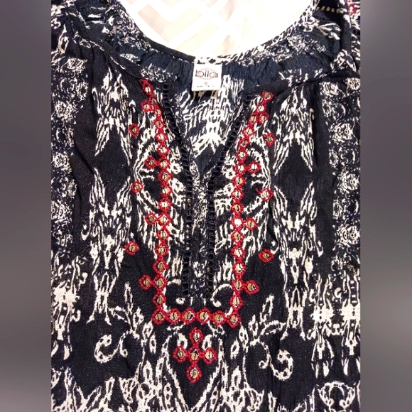 Bila Peasant Boho Black White Embroidered Flared Sleeve Womens Size Small Blouse - Picture 5 of 10